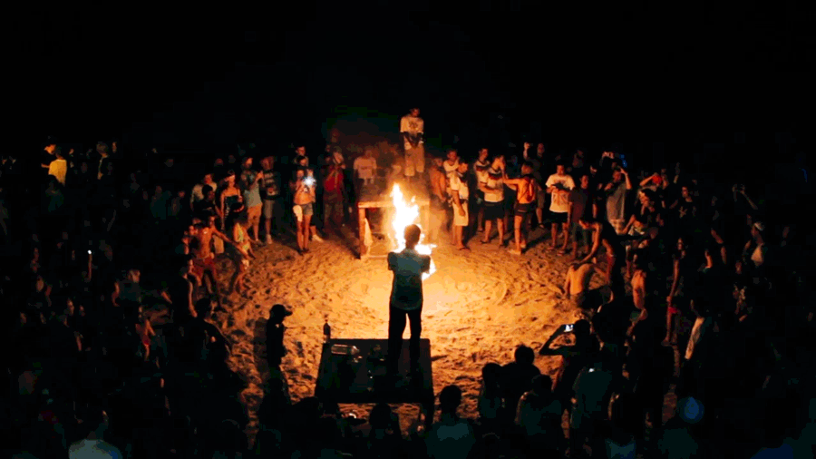 Jump through fire hoop Full Moon Party July 2014 Gif 2