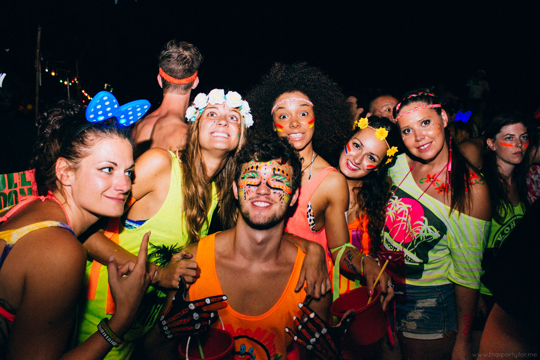 People posing for photo on Full Moon Party